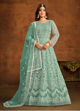 Aristocratic Net Resham Green Trendy Salwar Suit