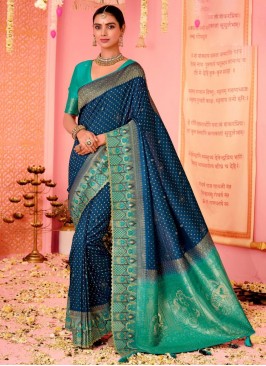 Aristocratic pure-dola Navy Blue Weaving Designer Saree