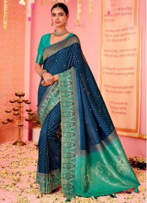 Aristocratic pure-dola Navy Blue Weaving Designer Saree