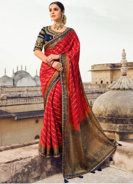 Arresting Fancy Fabric Lace Red Trendy Saree