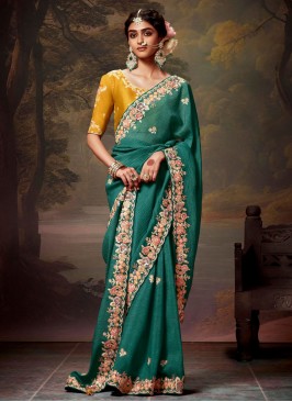 Arresting Moti Teal Designer Saree