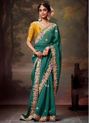 Arresting Moti Teal Designer Saree