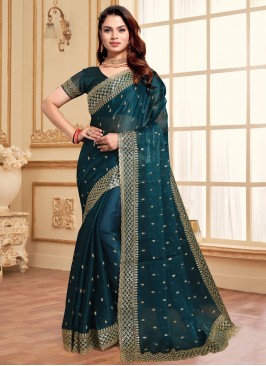 Arresting Teal Party Traditional Saree