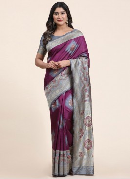 Art Banarasi Silk Purple Zari Trendy Saree