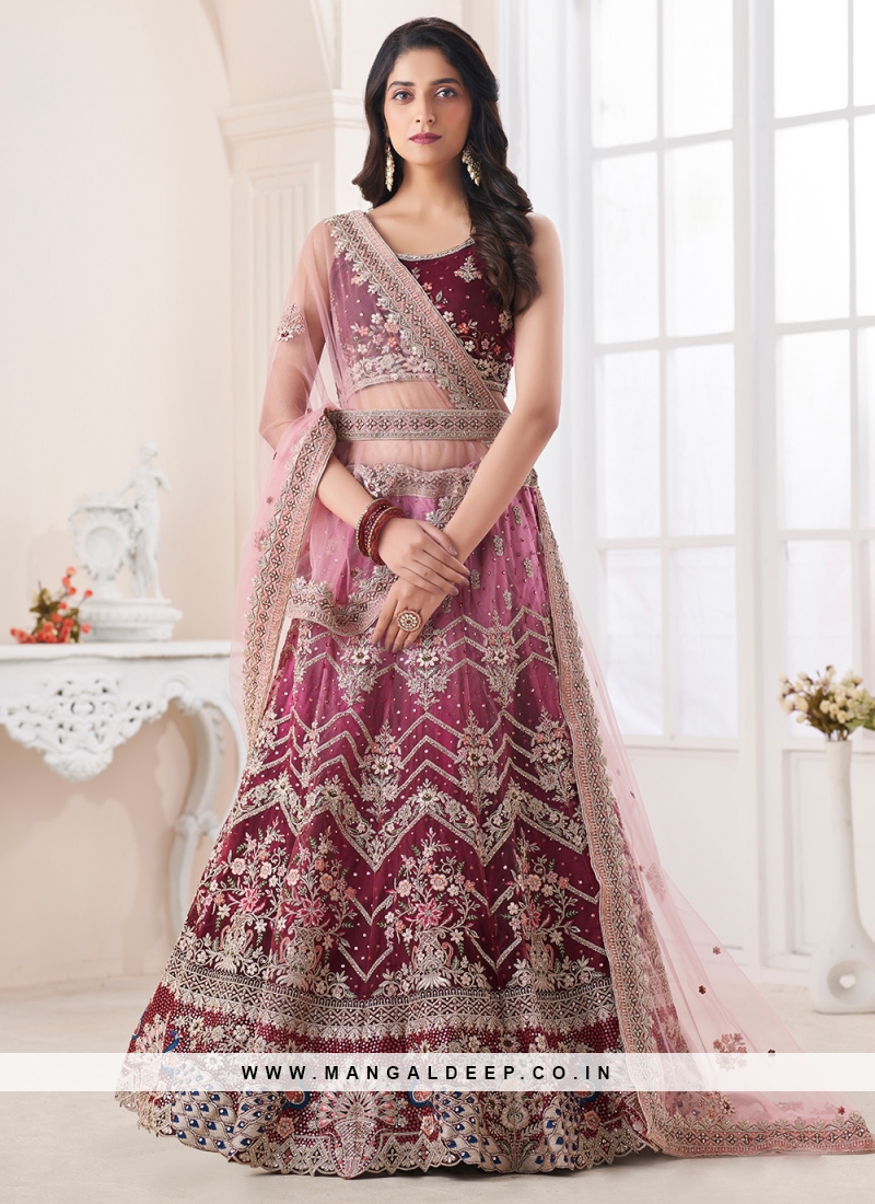 Buy Hot Pink Hand Embroidery Raw Silk Bridal Lehenga by MISHRU at Ogaan  Online Shopping Site