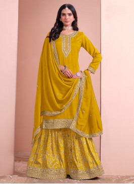 Art Silk Designer Salwar Kameez in Mustard