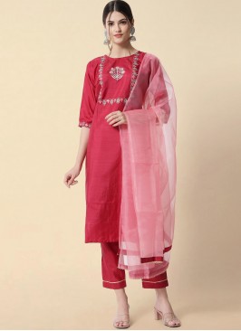 Art Silk Embroidered Pink Readymade Salwar Kameez