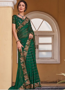 Art Silk Embroidered Trendy Saree in Green