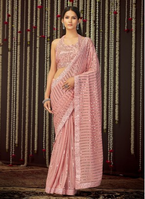 Art Silk Thread Pink Designer Contemporary Saree