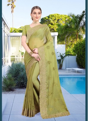 Artistic Green Faux Chiffon Classic Designer Saree