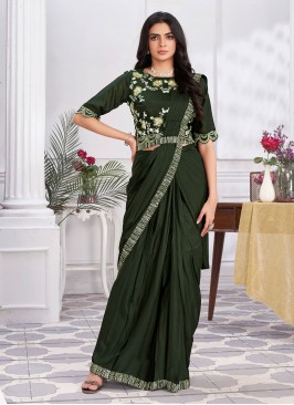 Artistic Green Shimmer Georgette Classic Saree