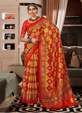 Artistic Patola Print Patola Silk  Multi Colour Traditional Saree