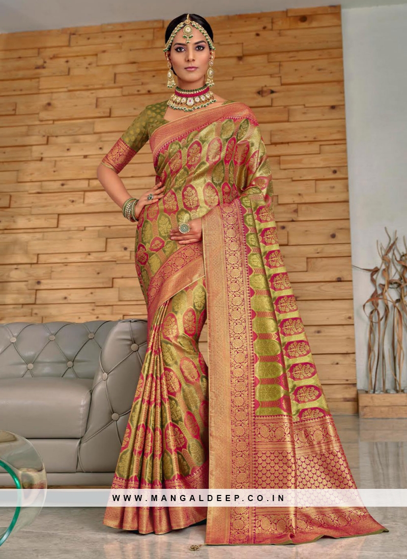 Multi Colour Banarasi Silk Saree With Zari Work – Parvati Ethnic