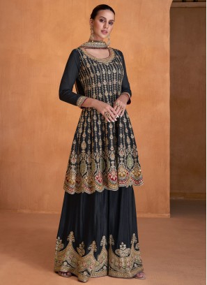 Aspiring Chinon Black Readymade Salwar Kameez