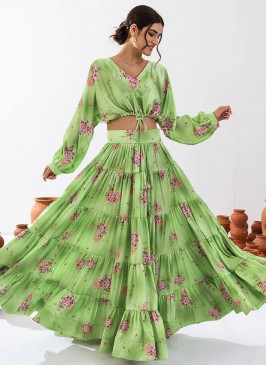 Aspiring Chinon Green Digital Print Readymade Lehenga Choli