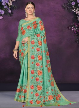 Aspiring Embroidered Green Contemporary Saree