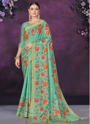 Aspiring Embroidered Green Contemporary Saree