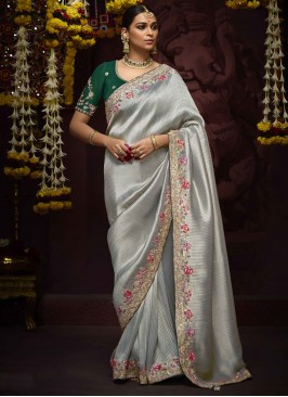 Aspiring Kanjivaram Silk Grey Sequins Classic Saree