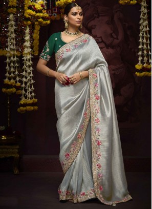 Aspiring Kanjivaram Silk Grey Sequins Classic Saree