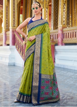 Astounding Green Patola Print Trendy Saree