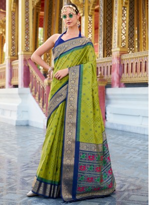 Astounding Green Patola Print Trendy Saree