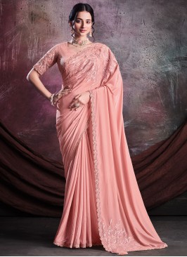 Astounding Sequins Peach Trendy Saree