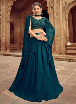 Astounding Teal Handwork A Line Lehenga Choli