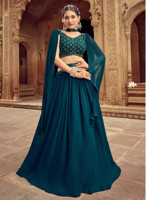 Astounding Teal Handwork A Line Lehenga Choli