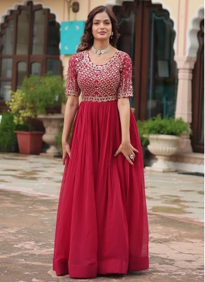 Astounding Zari Pink and Rani Readymade Gown