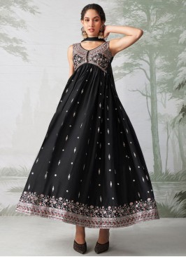 Attractive Black Zari Georgette Designer Salwar Ka