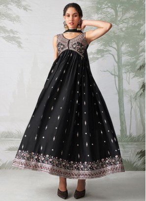 Attractive Black Zari Georgette Designer Salwar Kameez