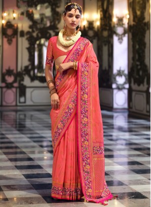 Attractive Meenakari Reception Traditional Saree