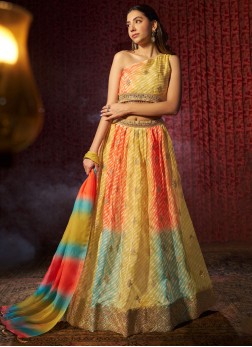 Attractive Multi Colour Organza Trendy Lehenga Cho