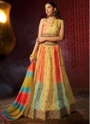 Attractive Multi Colour Organza Trendy Lehenga Choli