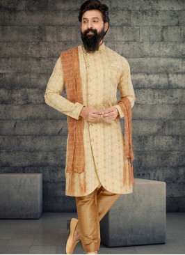 Attractive Light Gold and Chikoo Indo Western Ensemble