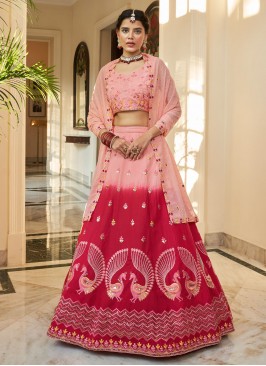 Attractive Pink and Rani Thread Trendy Lehenga Cho