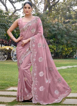 Attractive Pink and Rust Stone Classic Saree