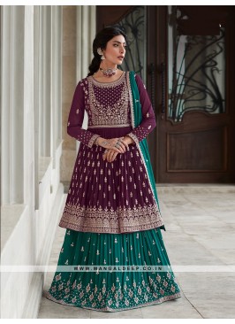 Attractive Purple Georgette Suit With Embroidery W
