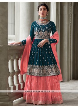 Attractive Rama Georgette Suit With Embroidery Wor