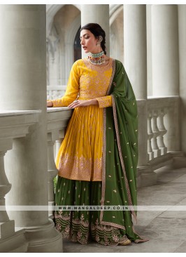 Attractive Yellow Georgette Suit With Embroidery W
