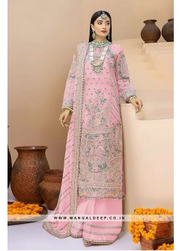 Attractive Pink Georgette Suit With Embroidery Wor