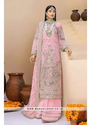 Attractive Pink Georgette Suit With Embroidery Work