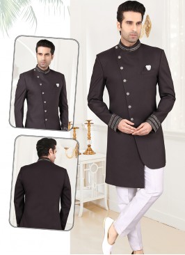 Attractive Black Imported Suiting Sherwani Set wit