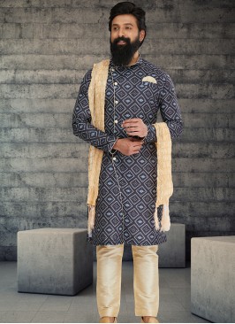 Attractive Navy Blue and Gold Indo Western Ensemble