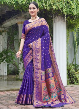 Attractive Weaving Silk Violet Traditional Saree