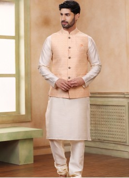 Attractive Peach Banarasi Jaquard silk with chudid