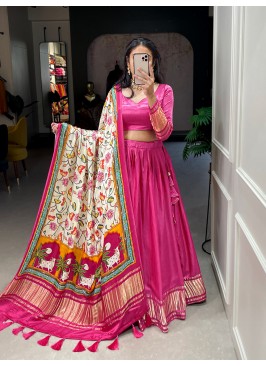 Attrictive pink lagdipatta print gajji silk festtive wear lehenga choli.