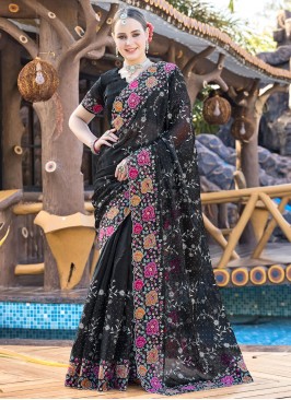 Auspicious Embroidered Jimmy Chu Black Contemporary Saree