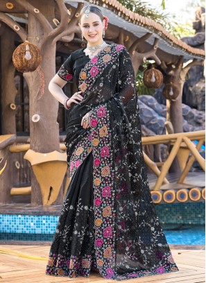 Auspicious Embroidered Jimmy Chu Black Contemporary Saree