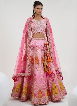 Auspicious Silk Pink Thread Readymade Lehenga Choli